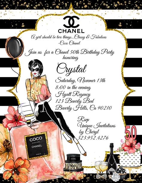 chanel birthday party invitations|chanel invitations personalized.